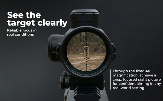 Targeting scope with clear view of target on a dark background