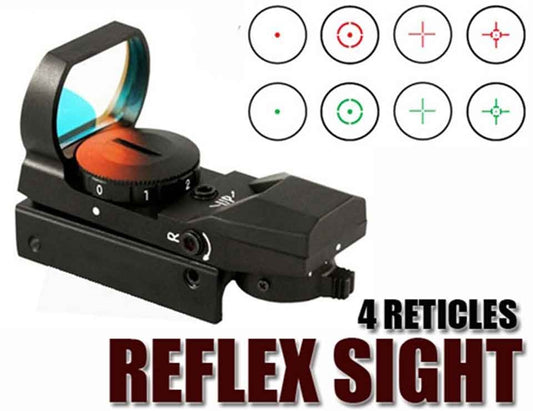 Trinity reflex sight with 4 reticles red green for tactical paintball guns.