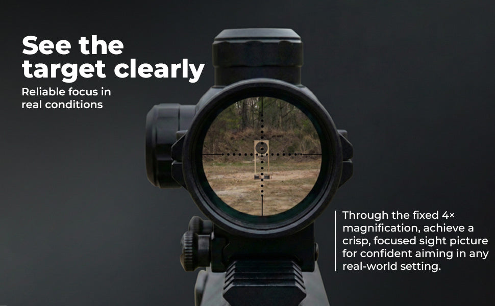 Targeting scope with clear view of target on a dark background