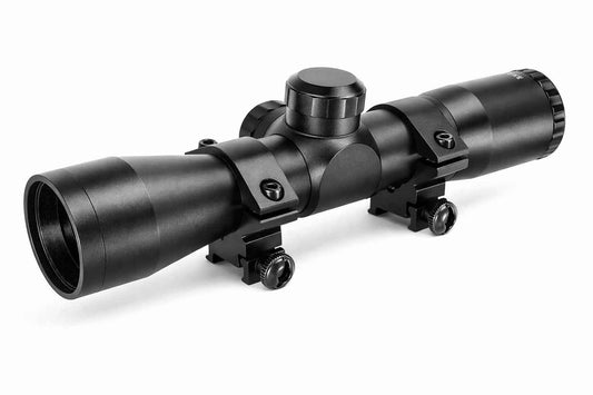 Black rifle scope on a white background