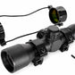 Black rifle scope with attached light on a white background