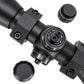 Close-up of a black rifle scope on a white background