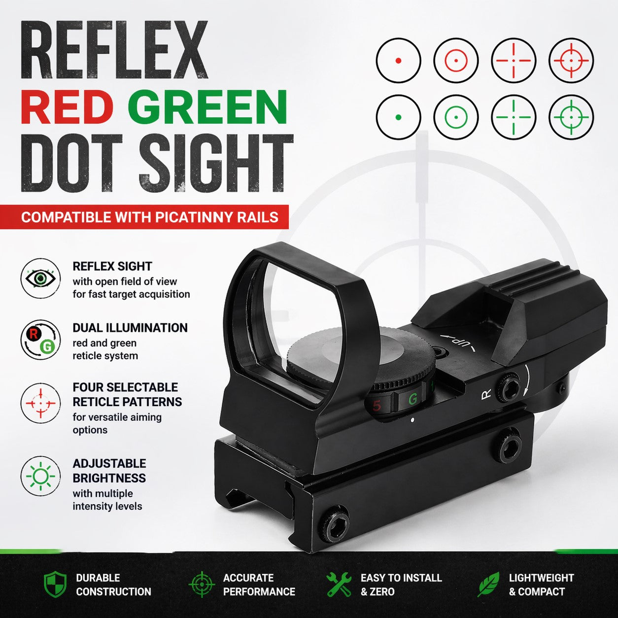 TRINITY 1x30 Reflex Sight for Tippmann Cronus Paintball Marker – Red & Green Dot Picatinny Rail Optic