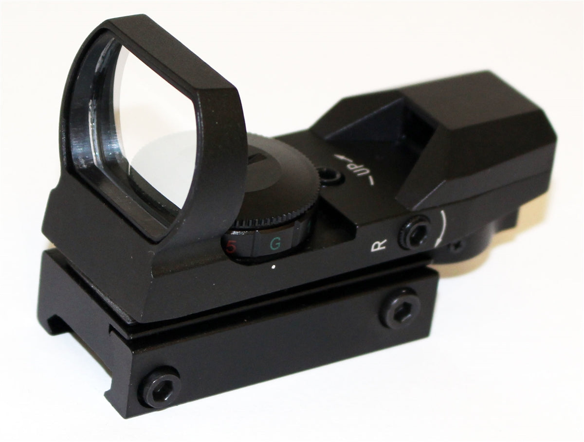 Trinity reflex sight with 4 reticles red green for Tippmann Bravo One paintball guns.