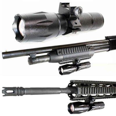 Trinity 1200 lumen strobe led flashlight picatinny mounted compatible with tactical paintball guns.